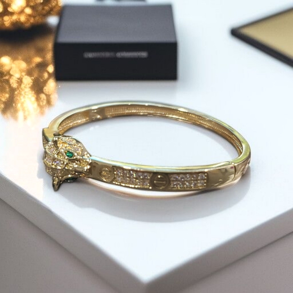 Luxury Panther Love Screw 18k Gold Plated Zircon Crystal Bangle Bracelet